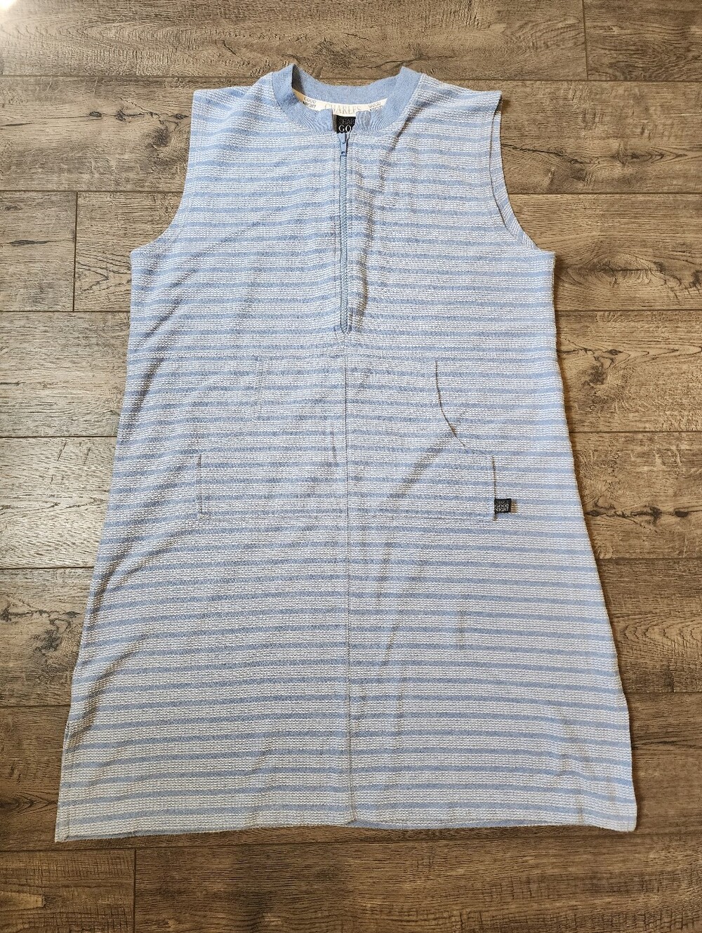 Charles Good Night Light Blue Striped Large Sleeveless Half-Zip Loungewear Dress